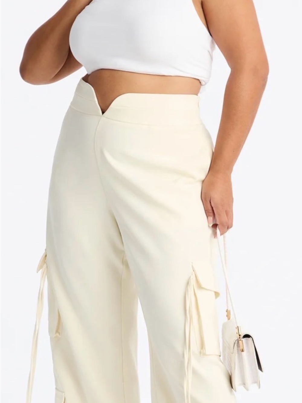 Fashion Nova Cream High-Waist Wide-Leg Cargo Pants